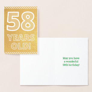 58ste verjaardag: Vet "58 JAAR OUD!" Goudfolie Kaa Folie Kaarten