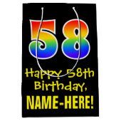 58ste verjaardag: vun, vet, kleurrijk, regenboog " medium cadeauzakje (Voorkant)