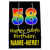 58ste verjaardag: vun, vet, kleurrijk, regenboog " medium cadeauzakje (Achterkant)