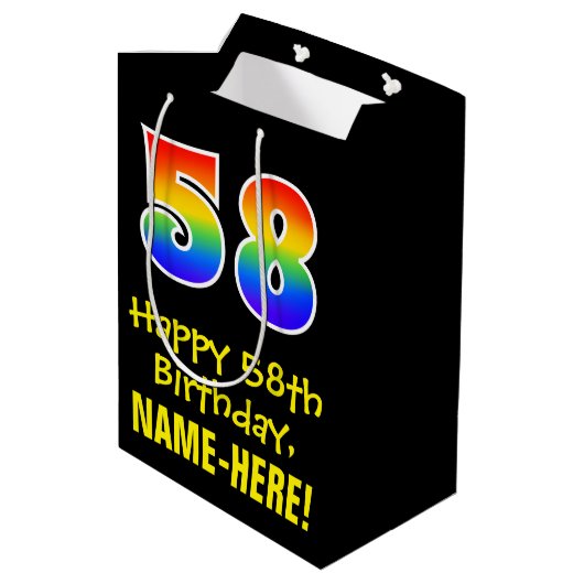 58ste verjaardag: vun, vet, kleurrijk, regenboog " medium cadeauzakje (Achterkant Gekanteld)