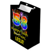 58ste verjaardag: vuurwerk patroon + regenboog 58 medium cadeauzakje (Voorkant Gekanteld)