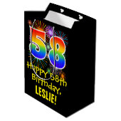 58ste verjaardag: vuurwerk patroon + regenboog 58 medium cadeauzakje (Achterkant Gekanteld)