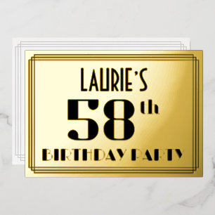 58ste verjaardagsfeest: Art Deco-look “58” en naam Folie Uitnodiging