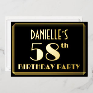 58ste verjaardagsfeest: Art Deco-look “58”, met na Folie Uitnodiging