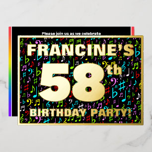 58ste Verjaardagsfeest — Leuke, Kleurrijke Muzieks Folie Uitnodiging