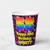 58th Birthday: Loving Hearts Pattern, Rainbow 58 Papieren Bekers (Achterkant)