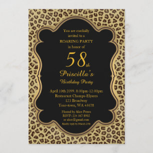 58th, Birthday Party 58th, Cheetah, Black & Gold Kaart