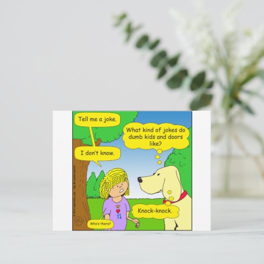 593 domme kinder en deur grap cartoon briefkaart (Staand voorkant)