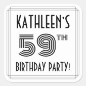 59e verjaardag: Art Deco Style + aangepaste naam Vierkante Sticker (Voorkant)