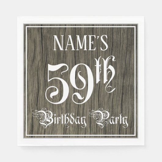 59e verjaardag — Fancy script, kijk op hout Servet (Voorkant)