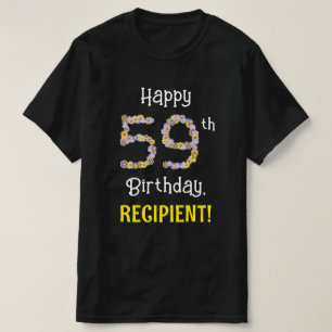 59e verjaardag: Floral Flowers Number "59" + naam T-shirt