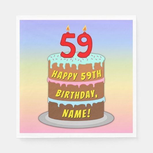 59e verjaardag: Fun Cake and Candles + Custom Name Servet (Voorkant)