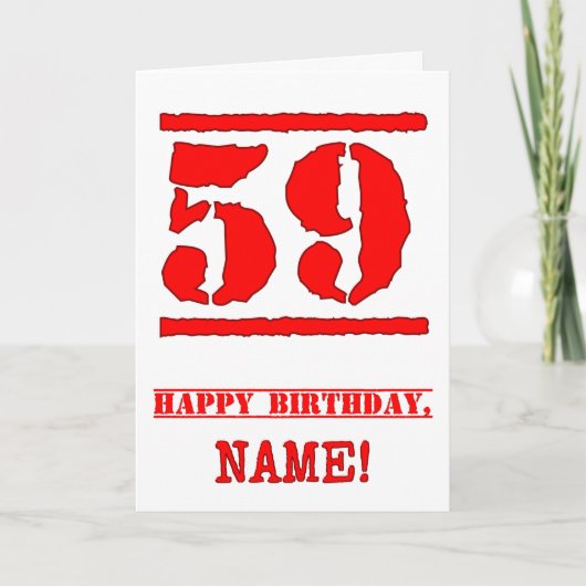 59e verjaardag: Fun, rode rubber stempel geïnspire Kaart (Voorkant)