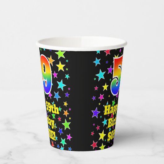 59e verjaardag: Fun Stars Pattern en Rainbow 59 Papieren Bekers (Links)