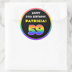 59e verjaardag: kleurrijke regenboog # 59, Naam va Ronde Sticker