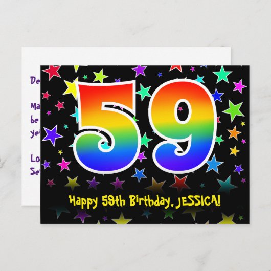59e verjaardag: leuk sterrenpatroon, regenboog 59, briefkaart (Voorkant / Achterkant)