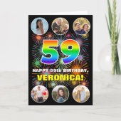 59e verjaardag: Leuke regenboog #, Aangepaste naam Kaart (Voorkant)