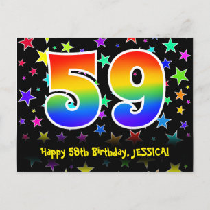 59e Verjaardag: Leuke Sterren Patroon, Regenboog 5 Briefkaart