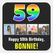 59e verjaardag: Regenboog "59"; Aangepaste foto's Vierkante Sticker (Voorkant)