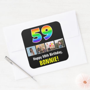 59e verjaardag: Regenboog "59"; Aangepaste foto's  Vierkante Sticker