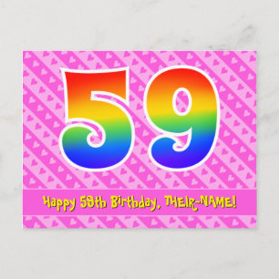 59e verjaardag: Roze strepen & harten, Regenboog 5 Briefkaart