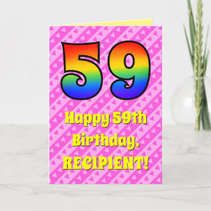 59e verjaardag: Roze strips & harten, regenboognr. Kaart
