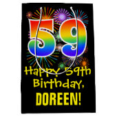 59e verjaardag: Vuurwerk Fun Pattern + Regenboog 5 Medium Cadeauzakje (Voorkant)