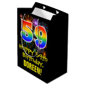 59e verjaardag: Vuurwerk Fun Pattern + Regenboog 5 Medium Cadeauzakje (Achterkant Gekanteld)