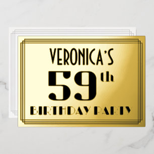 59e verjaardagsfeest: Art Deco-look “59” en naam Folie Uitnodiging