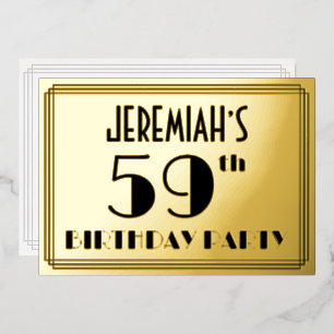 59ste verjaardagsfeest — Art Deco-look “59” + naam Folie Uitnodiging