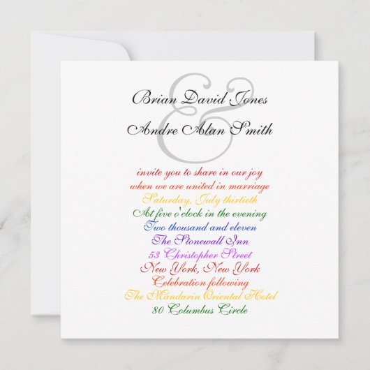 5,25-inch Sq. Gay Wedding Rainbow LGBT Pride Basic Kaart (Voorkant)