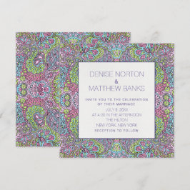 5,25 inch x 5,25 inch Groovy Daisy Wedding Invitat Kaart