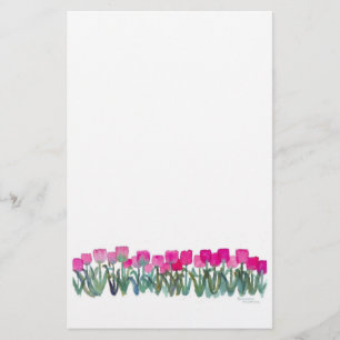 5,5-inch x 8,5-inch Waterverf roze tulpserij Briefpapier