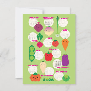 5 A Day Kawaii Groenten 2026 Kalender Briefkaart