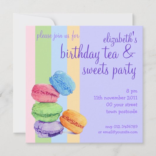 5 bandes de macarons Invitation d'anniversaire (Devant)