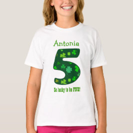 5 Birthday Girl Shamrock Number Custom Name V07 T-shirt