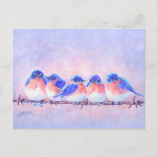 5 BLUEBIRDS OP EEN WIRE DOOR SHARON SHARPE BRIEFKAART