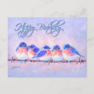 5 BLUEBIRDS op een WIRE & TEKST door SHARON SHARPE Briefkaart
