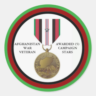 5 CAMPAGNE STARS AFGHANISTAN WAR VETERAN RONDE STICKER