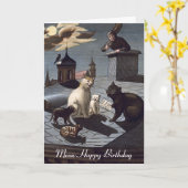 5 Chats chantent sur un toit à la carte d'annivers (Fleur jaune)