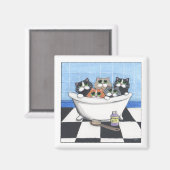 5 Chats Prenant Un Bain - Aimant Chat (Recto/Verso)