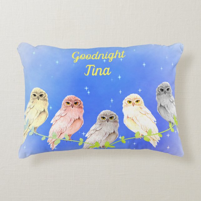 5 Chouettes de couleur pastel Accent Coussin (Devant)