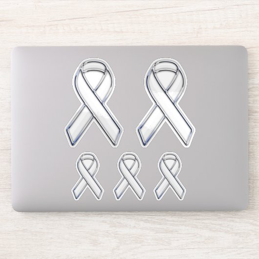 5 Chrome Style Print Wit Ribbon Bewustzijn Sticker (Computer)