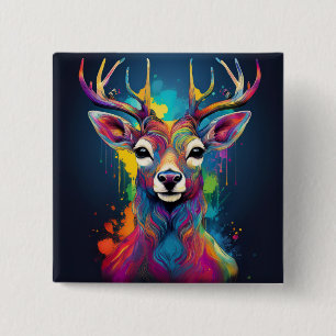 5 Cm Badge carré - L'œuvre d'art du cerf coloré