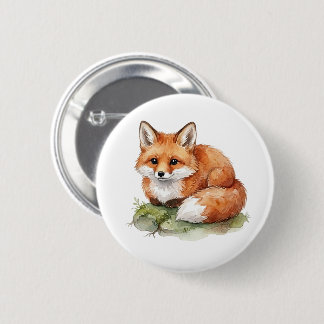 5 Cm Badge rond à bouton Fox aquarelle