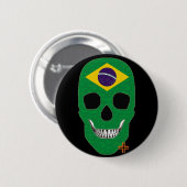 5 Cm HANDSKULL Brésil Badge rond noir B2 (Devant & derrière)