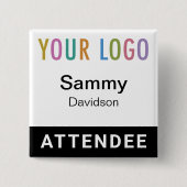 5 Cm Nom du participant Badge avec logo Carré noir Pinb (Devant)