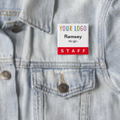 5 Cm Red Pinback Staff Badge Event Logo Nom du Carré (En situation)