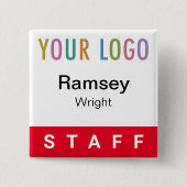 5 Cm Red Pinback Staff Badge Event Logo Nom du Carré (Devant)