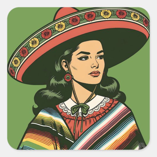5 de Mayo Fiesta Retro Sarape Party Favoriet Vierkante Sticker (Voorkant)